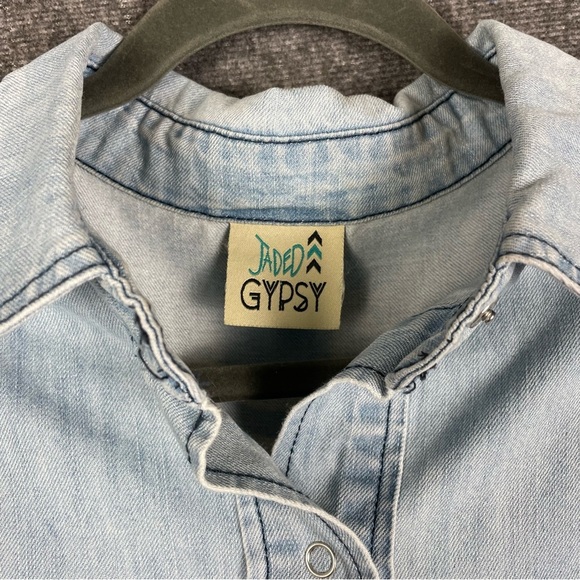 Jaded Gypsy Women’s S/M Embroidered Oversized Denim Shacket Floral Colorful Boho - Picture 5 of 11